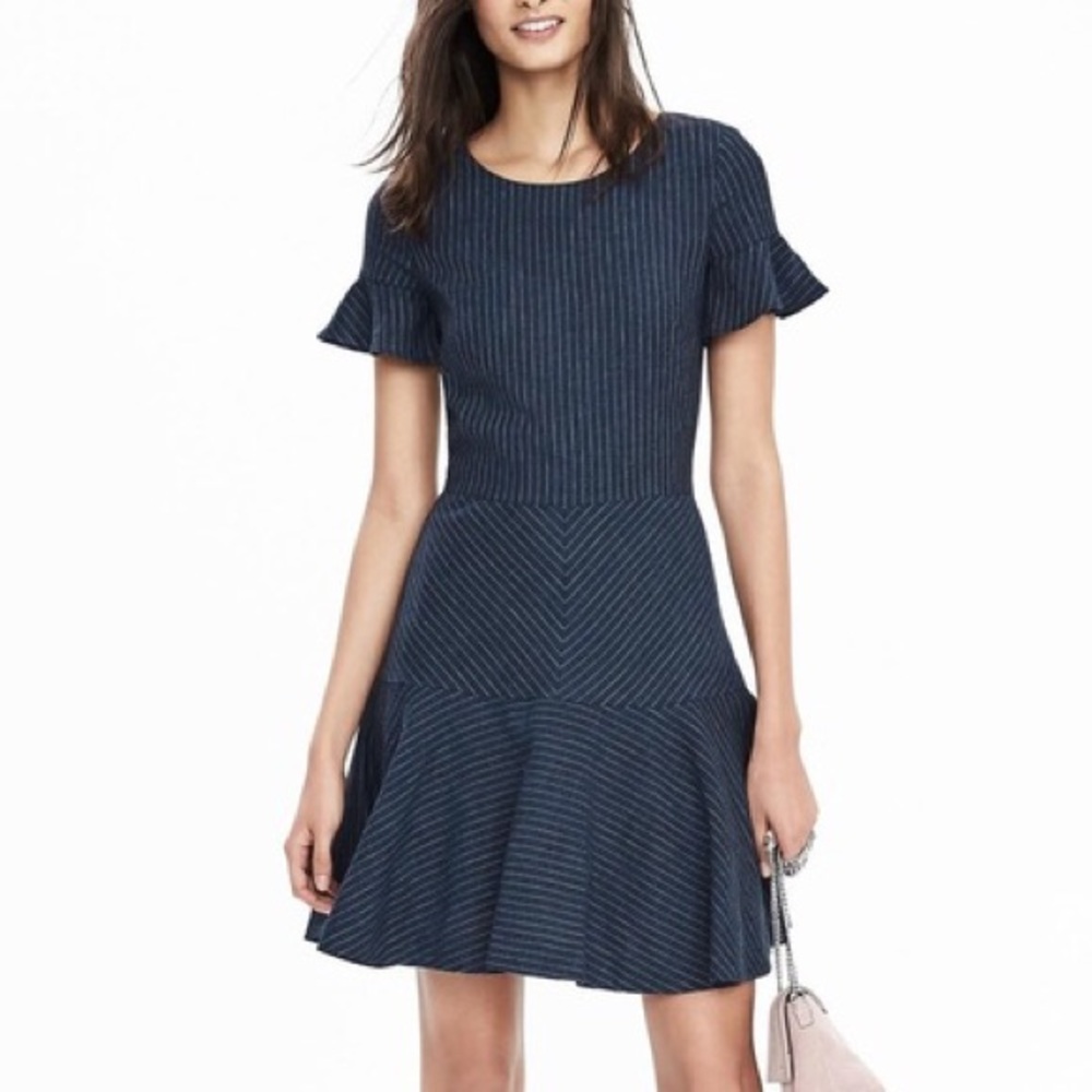 Banana Republic Navy Blue Pinstripe Linen Dress